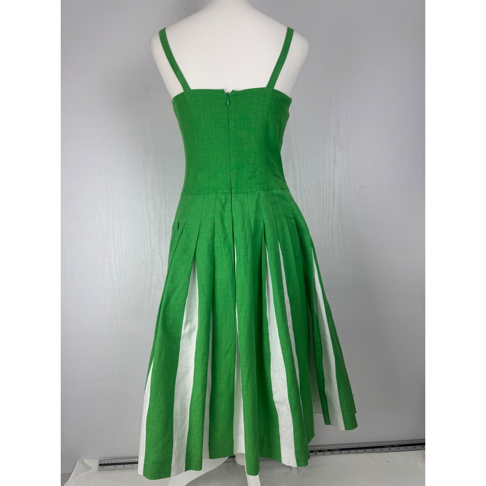 Boden Matilda Retro‎ Pleated Green White Women Linen Blend Dress Size 4L - Picture 8 of 14